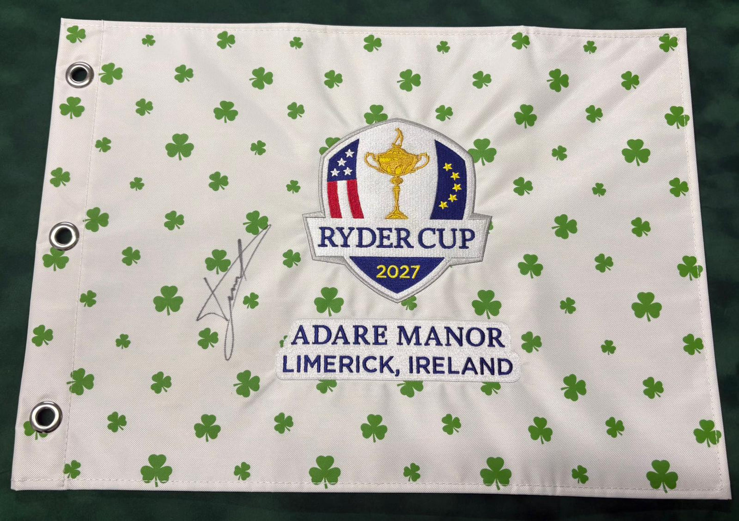 Luke Donald 2027 Team Europe Ryder Cup Captain Signed Shamrock Golf Flag + Cert