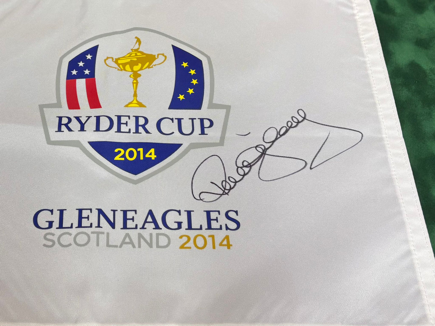 Paul McGinley Signed 2014 Ryder Cup at Gleneagles White Golf Flag + Dealer COA