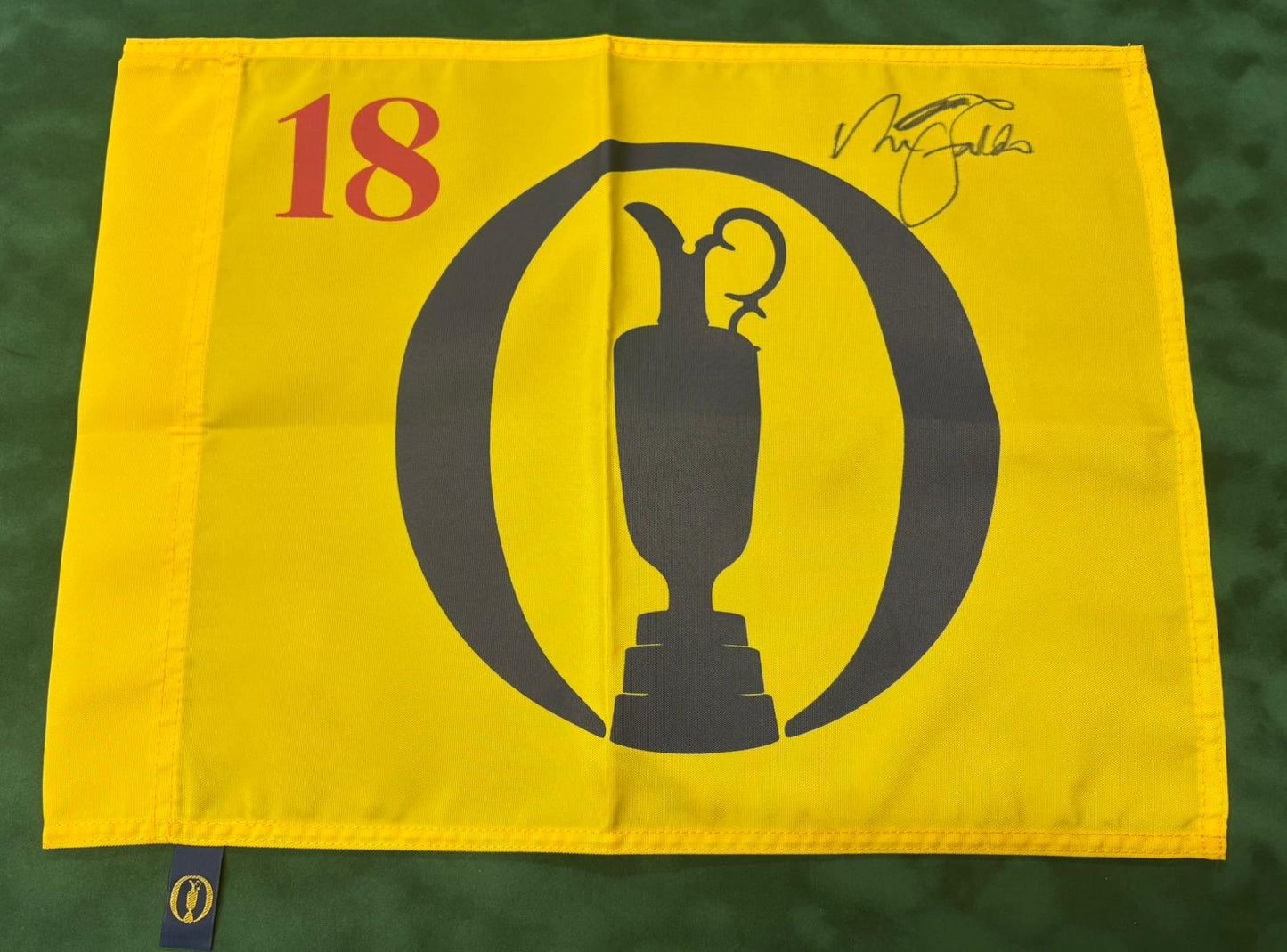 Sir Nick Faldo World Golf Hall of Fame Member Signed Undated Open Pin Flag + COA
