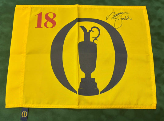 Sir Nick Faldo World Golf Hall of Fame Member Signed Undated Open Pin Flag + COA