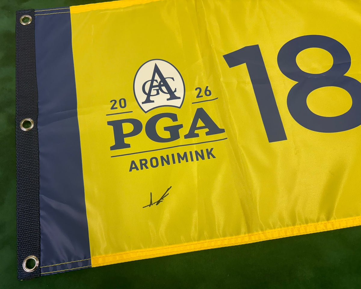 Aaron Rai 2026 PGA Championship Winner Signed Aronimink Golf Flag + Dealer Cert