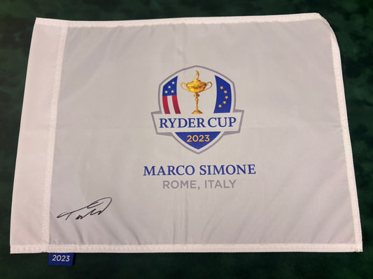 Tommy Fleetwood 3x Ryder Cup Champion Signed 2023 Marco Simone Golf Flag + Cert