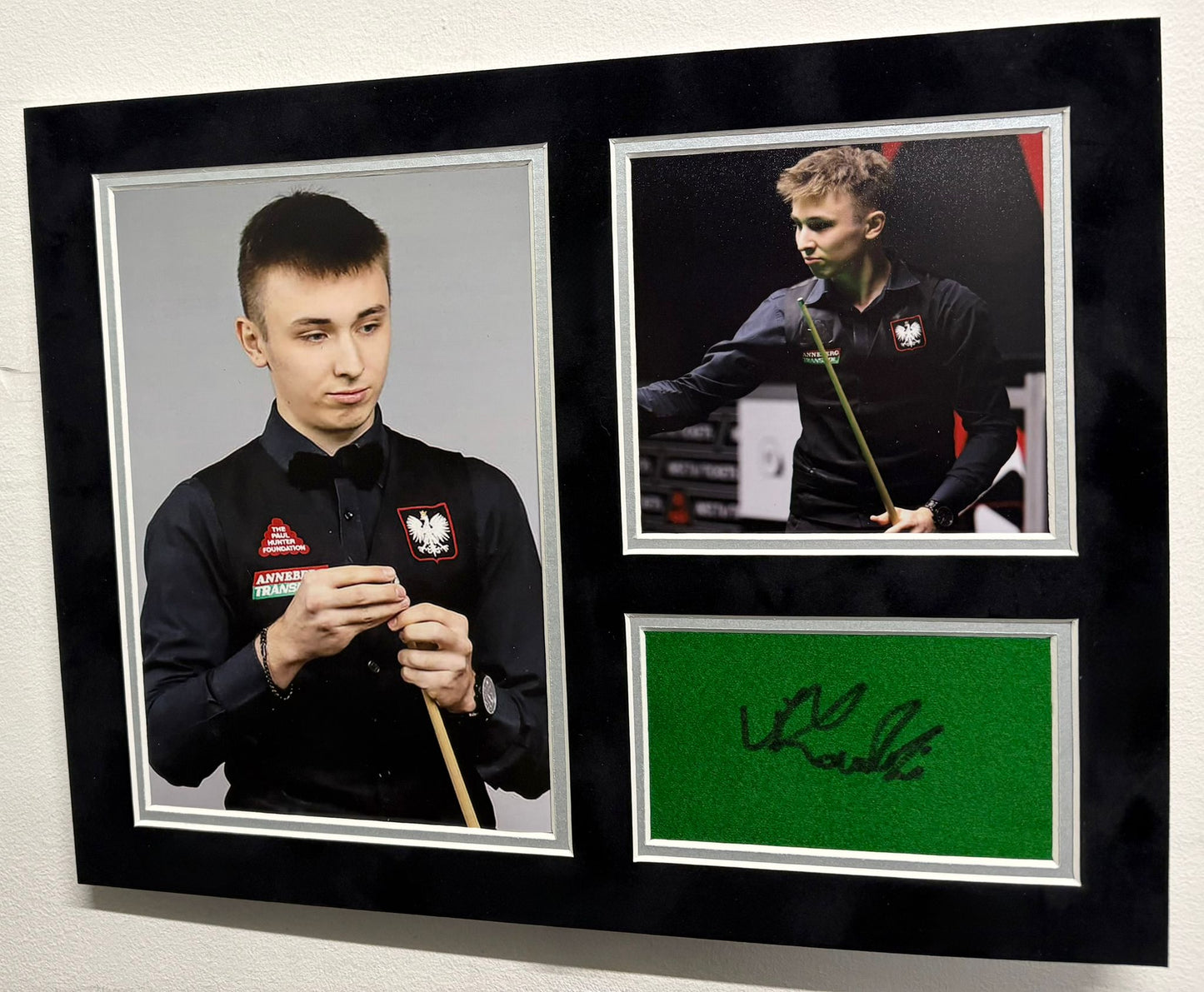 Professional Snooker Player Antoni Kowalski Signed Table Baize Display + Cert