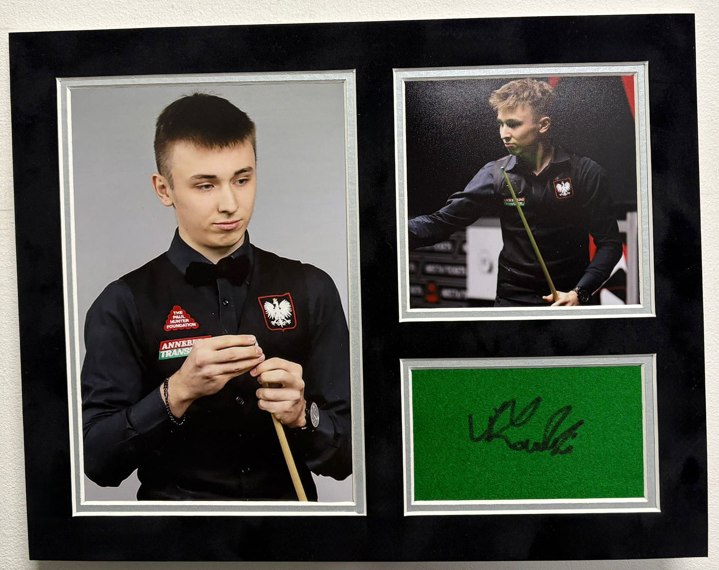 Professional Snooker Player Antoni Kowalski Signed Table Baize Display + Cert