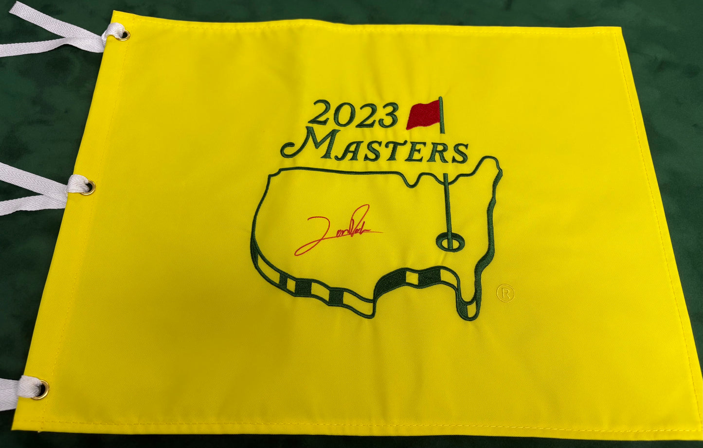 Champion Jon Rahm Signed 2023 Augusta Masters Golf Flag + Dealer Cert