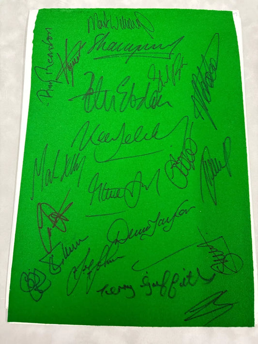 19 World Snooker Champions Signed Green Cloth Baize (inc R Reardon) + Dealer COA