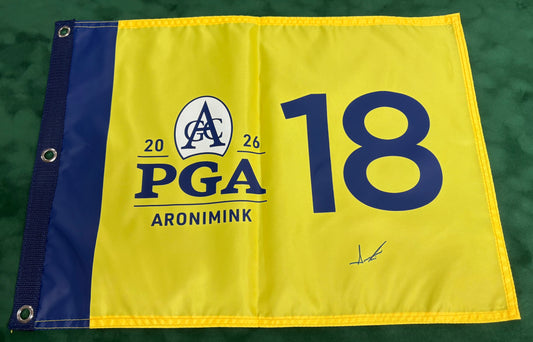 2026 PGA Championship Winner Aaron Rai Signed Yellow Aronimink Golf Flag + COA