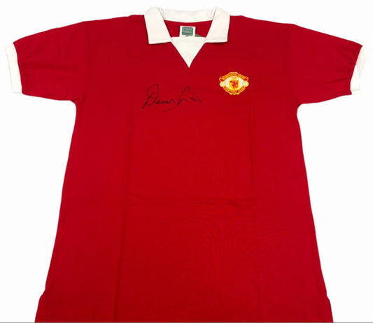 Denis Law Signed Retro 1970's Manchester United FC Football Shirt + COA