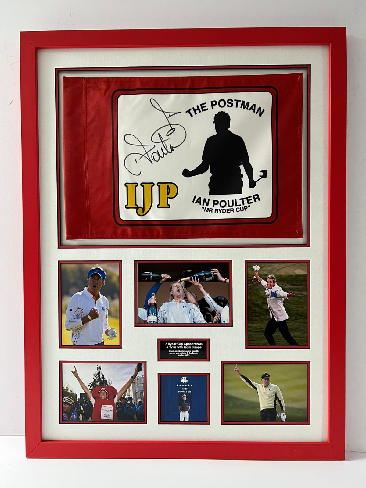 'The Postman' Ian Poulter Signed & Framed Golf Pin Flag Display + Dealer COA (Red Frame)