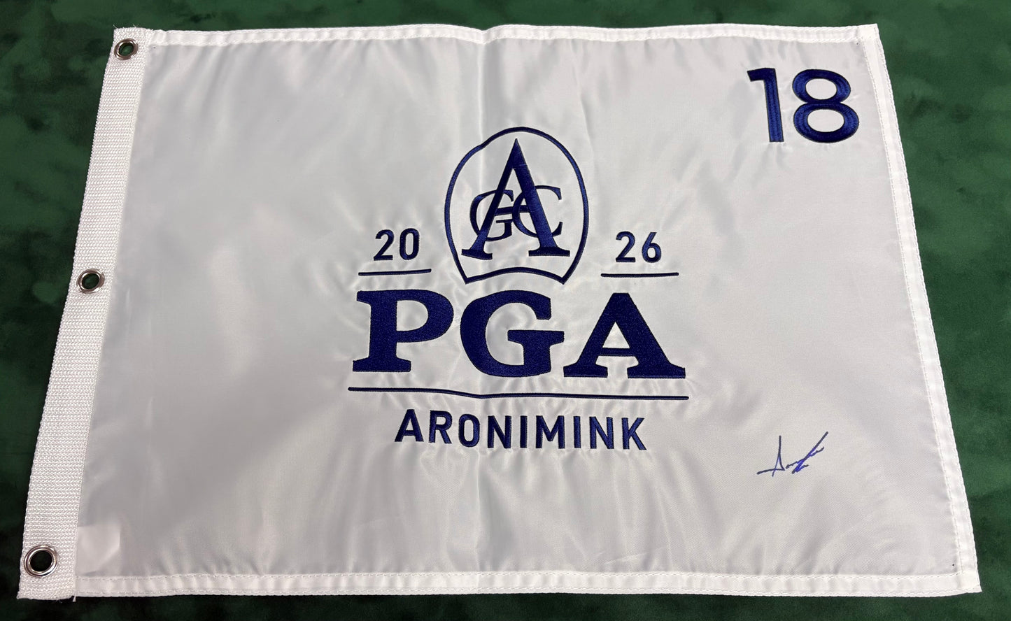 2026 PGA Championship Winner Aaron Rai Signed White Aronimink Golf Flag + COA
