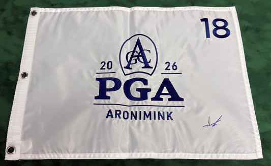 2026 PGA Championship Winner Aaron Rai Signed White Aronimink Golf Flag + COA