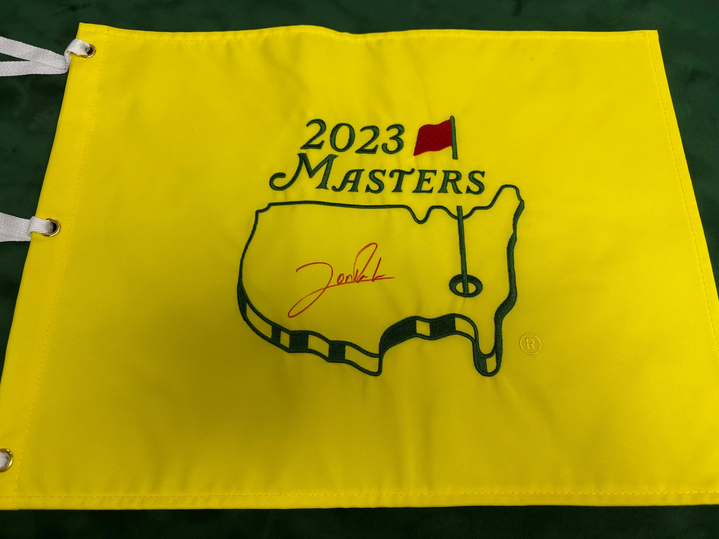 Champion Jon Rahm Signed 2023 Augusta Masters Golf Flag + Dealer COA