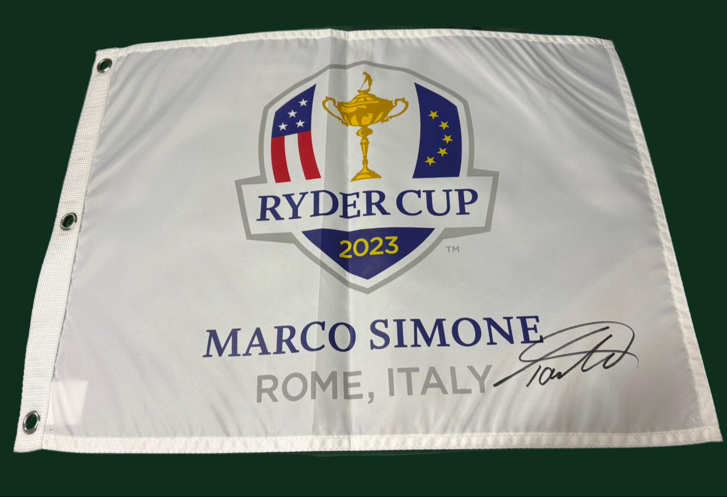 Tommy Fleetwood Signed 2023 Ryder Cup at Marco Simone Golf Flag + Dealer COA