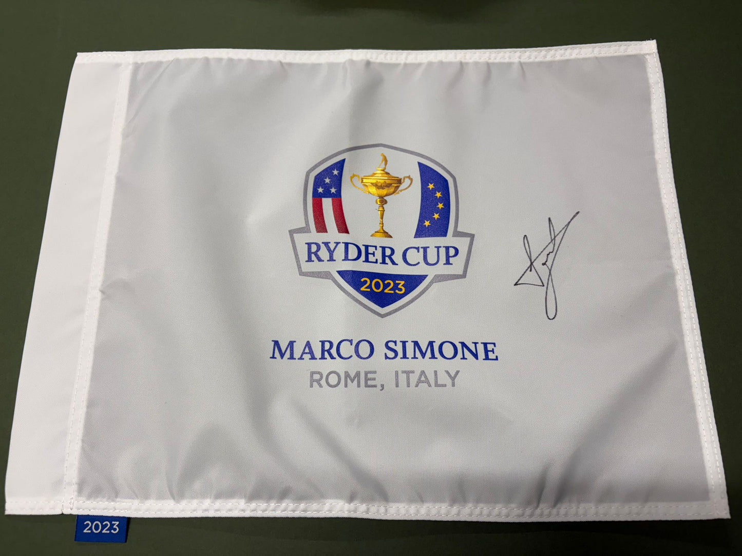Luke Donald Captain Signed 2023 Ryder Cup at Marco Simone Golf Flag + Cert
