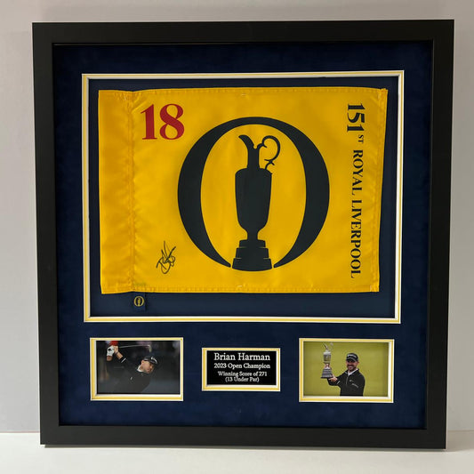 Brian Harman 151st Open @ Royal Liverpool Winner Signed Golf Flag Display + COA
