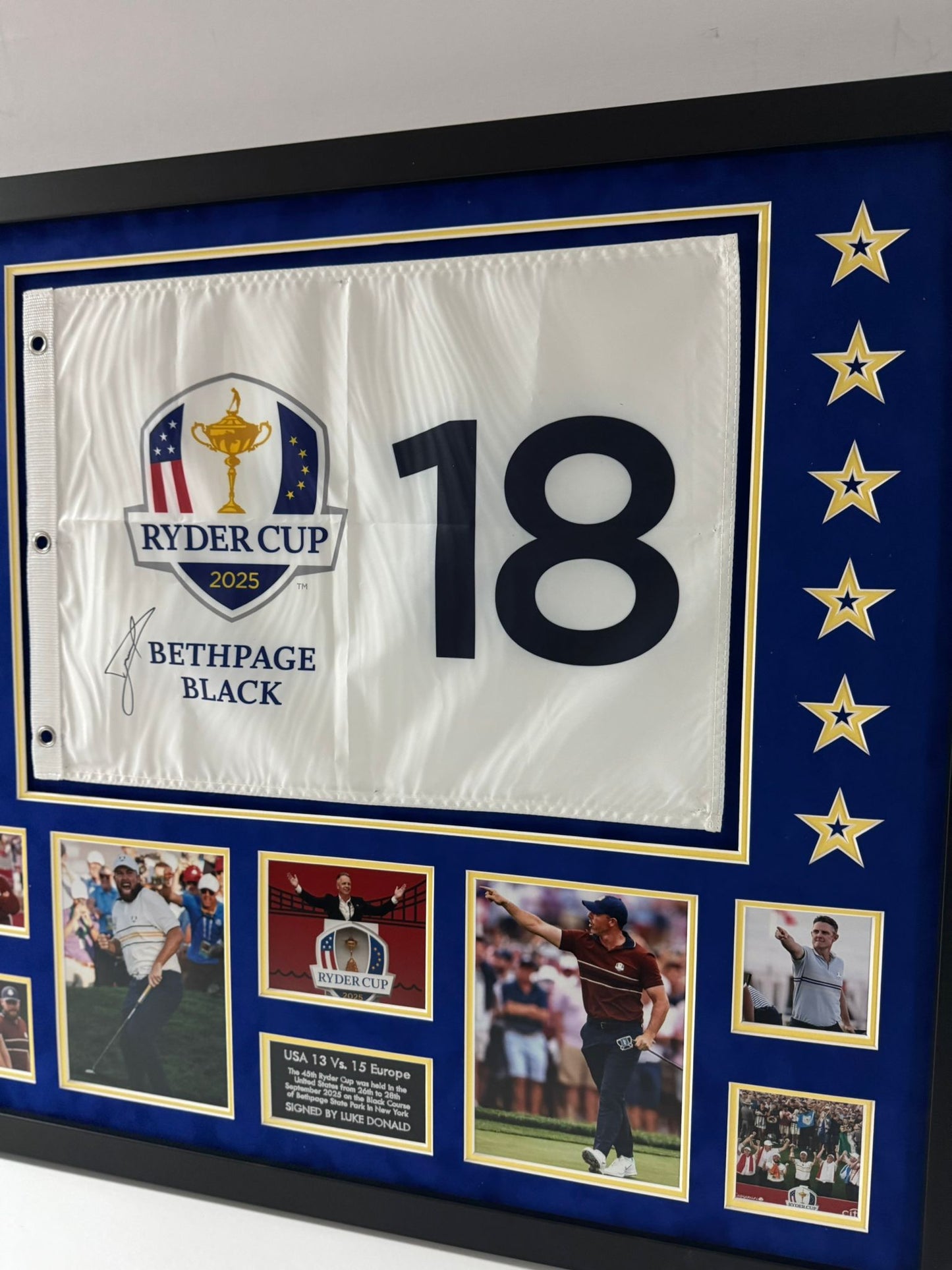 Luke Donald Captain Signed 2025 Ryder Cup at Bethpage Black Golf Flag Display + COA