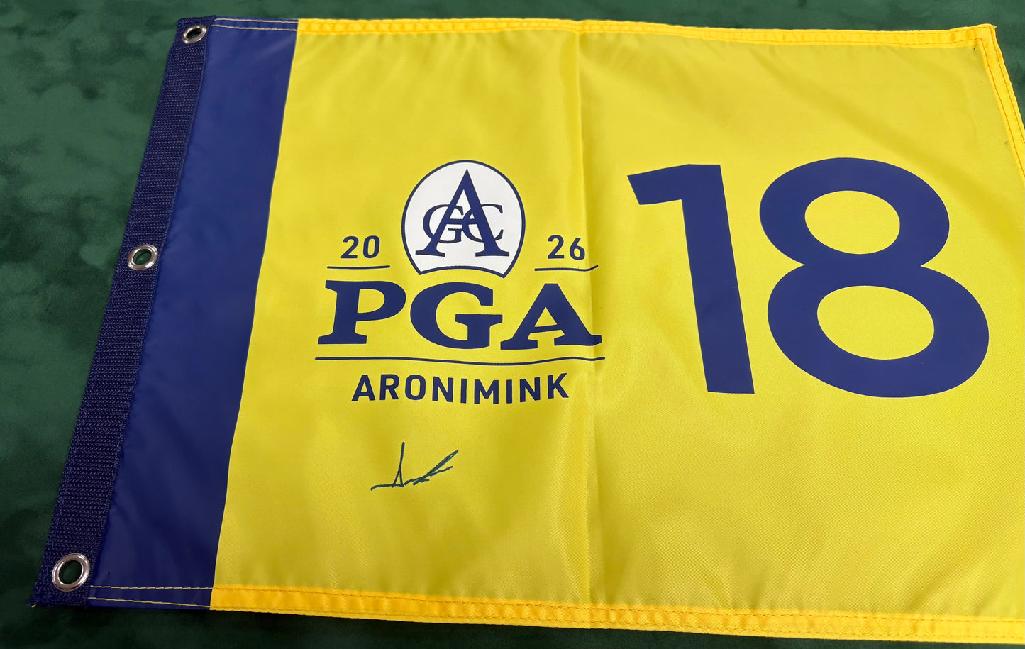 2026 PGA Championship Winner Aaron Rai Signed Yellow Aronimink Golf Flag + Cert
