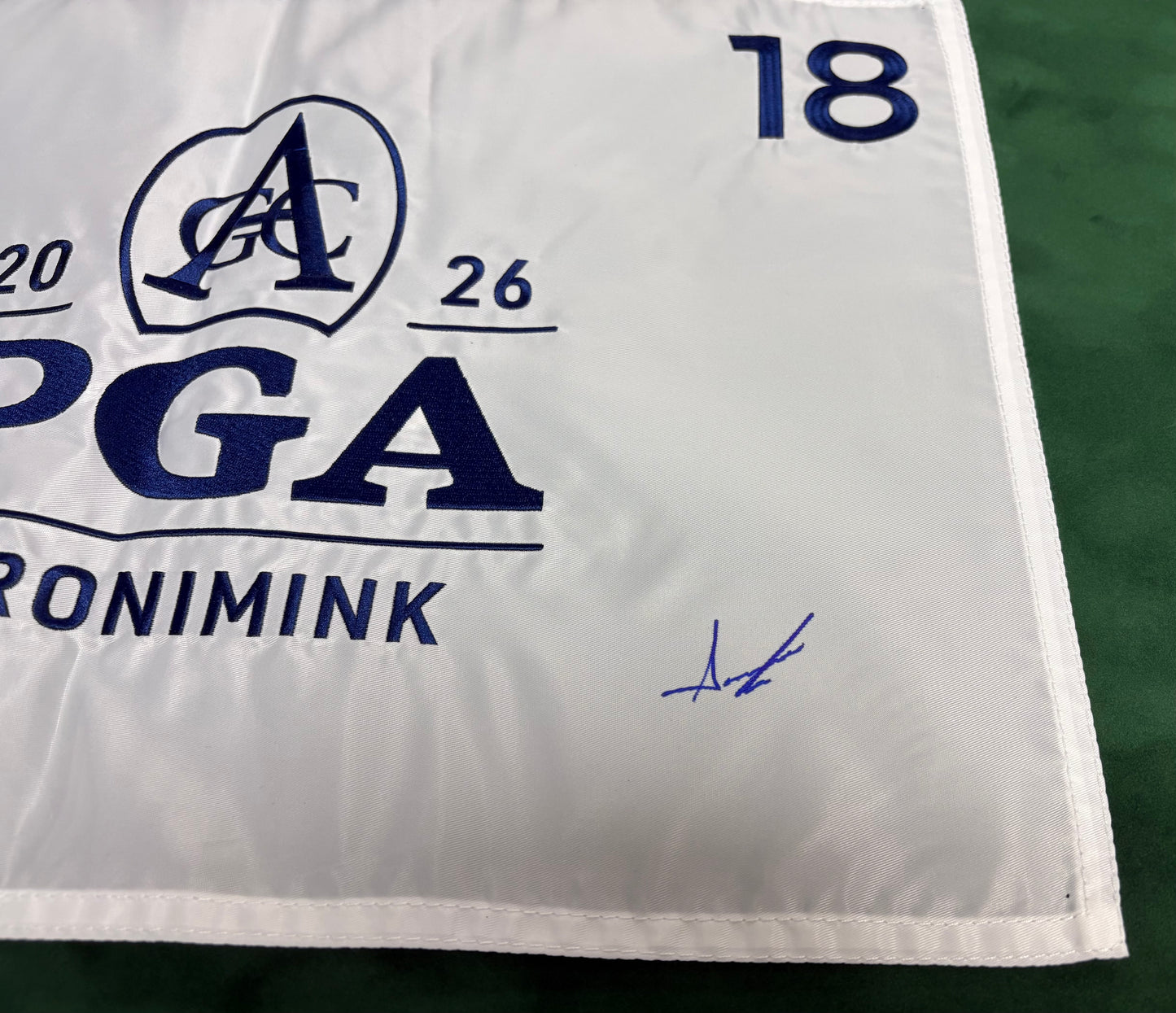 2026 PGA Championship Winner Aaron Rai Signed White Aronimink Golf Flag + COA