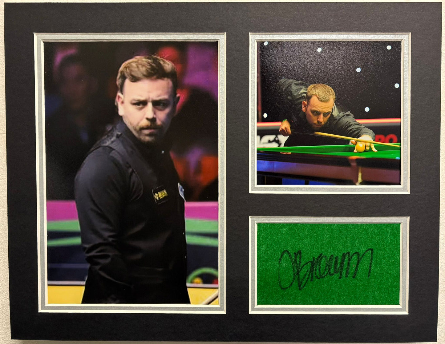Professional Snooker Player Oliver Brown Signed Table Baize Display + Cert
