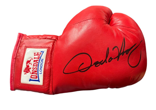 Oscar De Lay Hoya 'The Golden Boy' Signed Red Lonsdale Boxing Glove + Cert