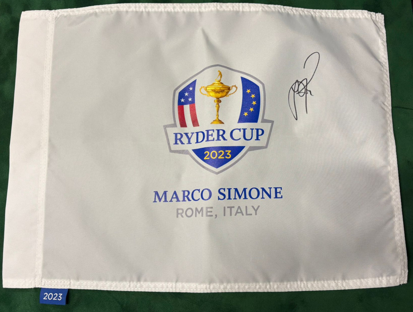Justin Rose Signed 2023 Ryder Cup at Marco Simone Golf Flag + Dealer COA