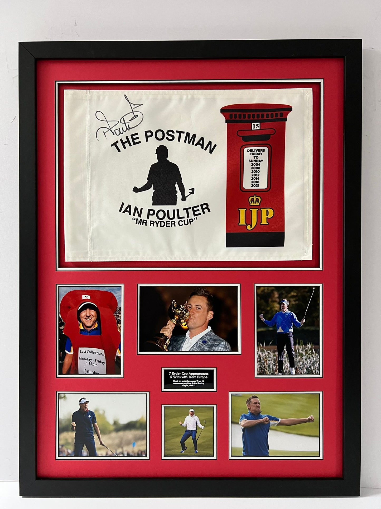 'The Postman' Ian Poulter Signed & Framed Golf Pin Flag Display + Dealer COA