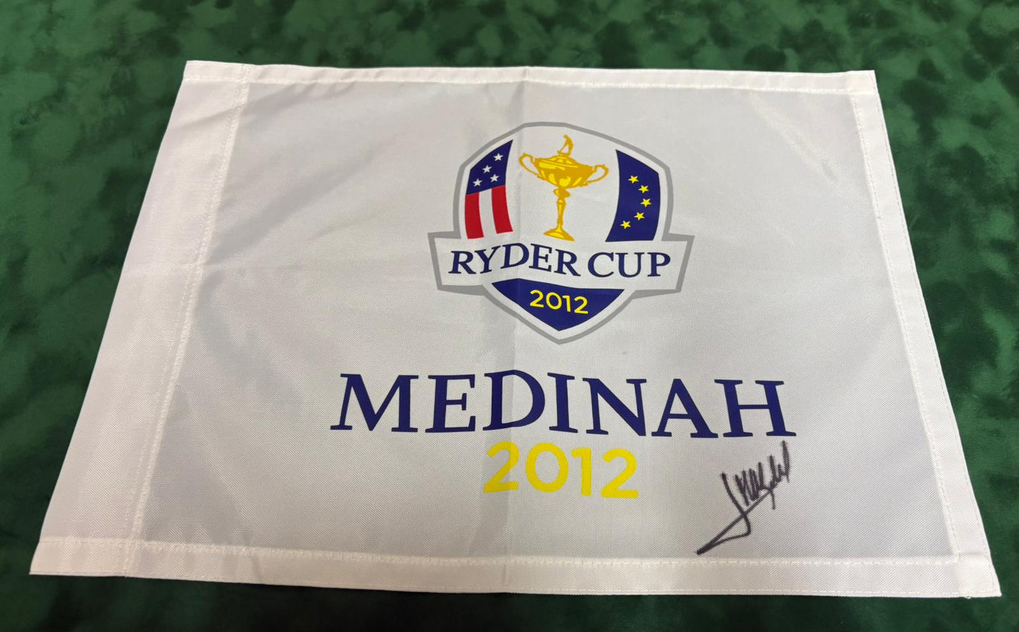 José María Olazábal Captain Signed 2012 Ryder Cup at Medinah Golf Flag + Dealer COA