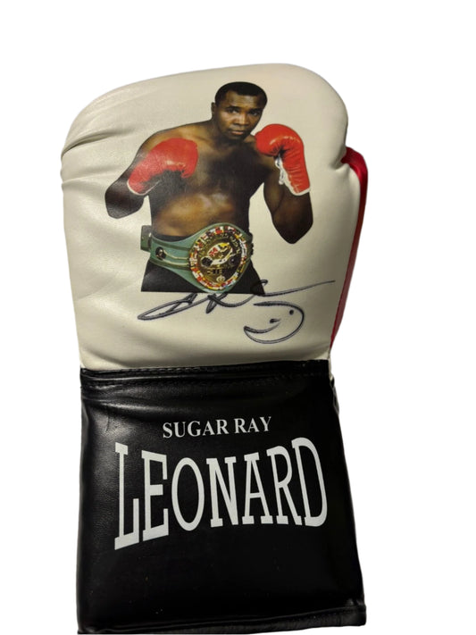 The GOAT of Boxing Sugar Ray Leonard In Person Signed Special Photo Boxing Glove + Cert