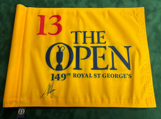 149th Open at Royal St George's 13th Hole Course Used Golf Flag Signed by Winner Collin Morikawa + COA
