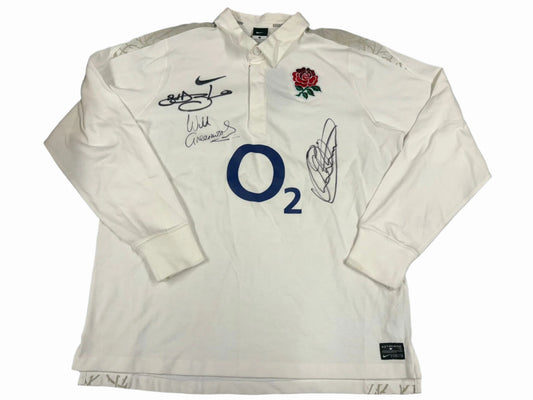 Lawrence Dallaglio, Will Greenwood & Austin Healey Signed England Rugby Shirt + COA