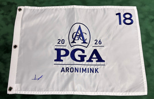 2026 PGA Championship Winner Aaron Rai Signed White Aronimink Golf Flag + Cert