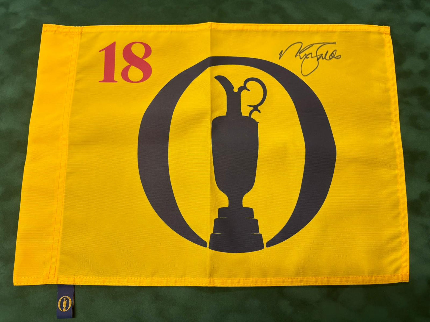 Sir Nick Faldo World Golf Hall of Fame Member Signed Undated Open Flag + Cert