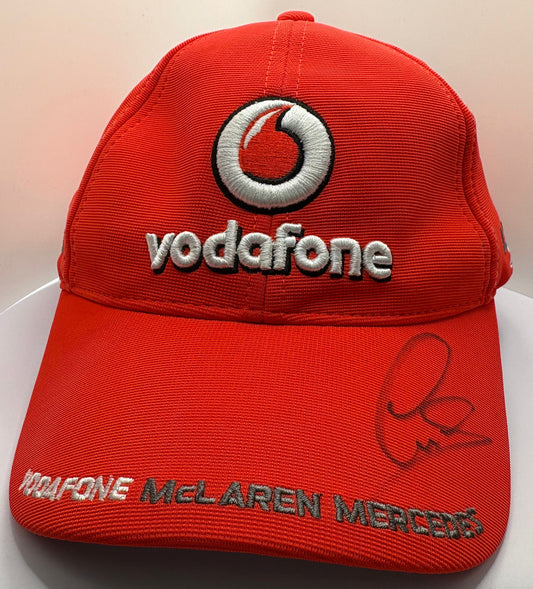 Formula One Legend Lewis Hamilton Signed Vodafone McLaren Mercedes Red Union Jack F1 Cap with COA