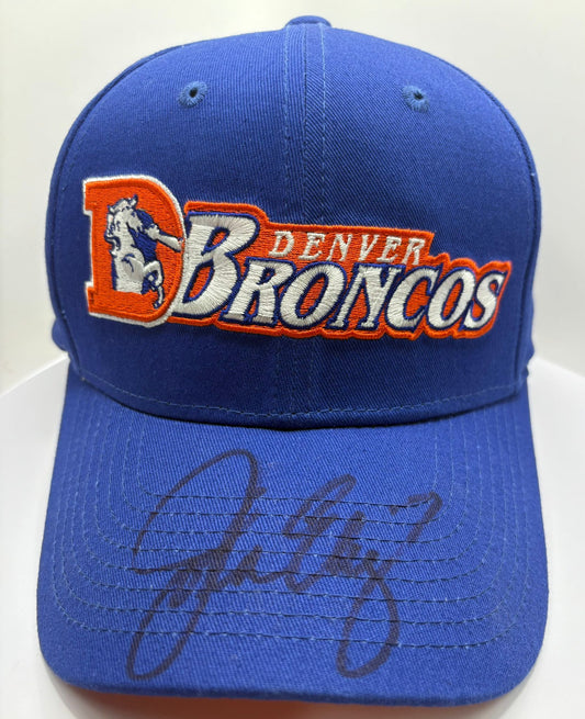 American Football Quarterback John Elway Signed Denver Broncos Cap + Cert