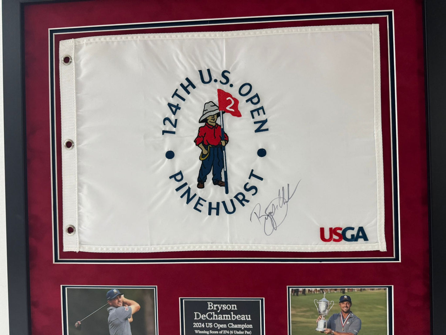124th US Open Golf Flag Display Signed by Winner Bryson DeChambeau + Dealer COA