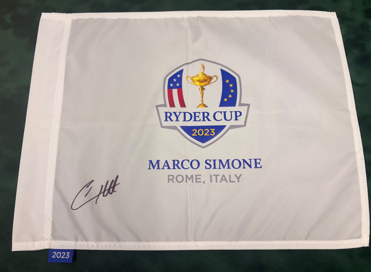 Tyrrell Hatton 3x Ryder Cup Champion Signed 2023 Marco Simone Golf Flag + Cert