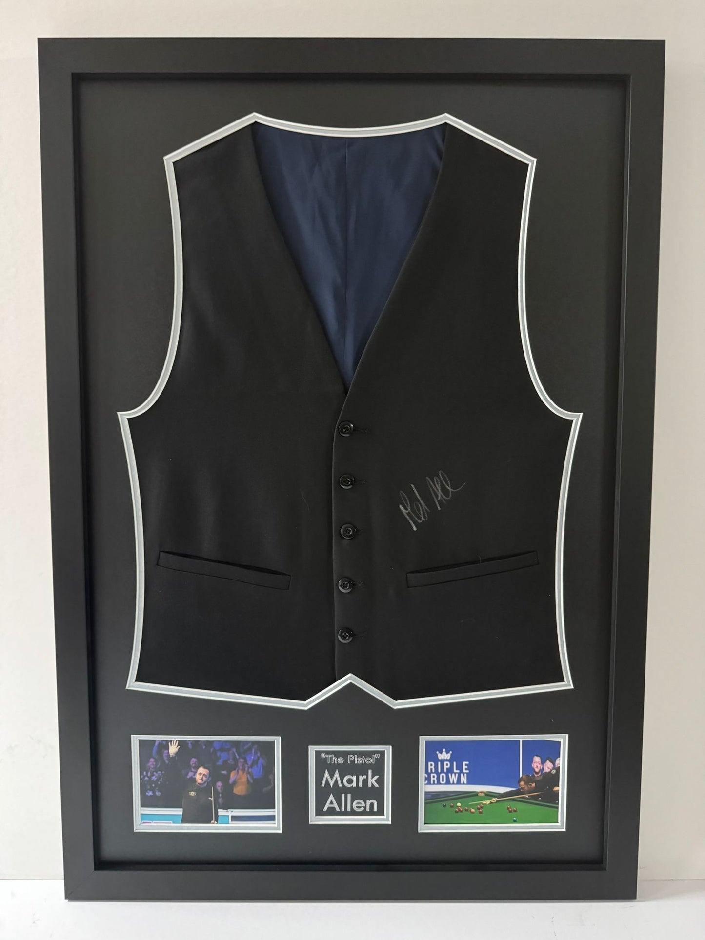Mark Allen ‘The Pistol’ Snooker Star In Person Signed & Framed Waistcoat + COA