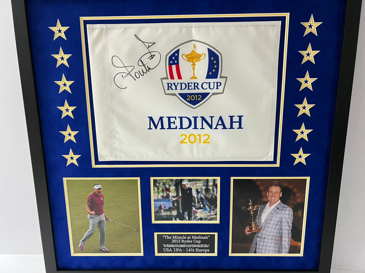 'The Miracle at Medinah' 2012 Ryder Cup Golf Flag Display Signed by Ian Poulter + Cert