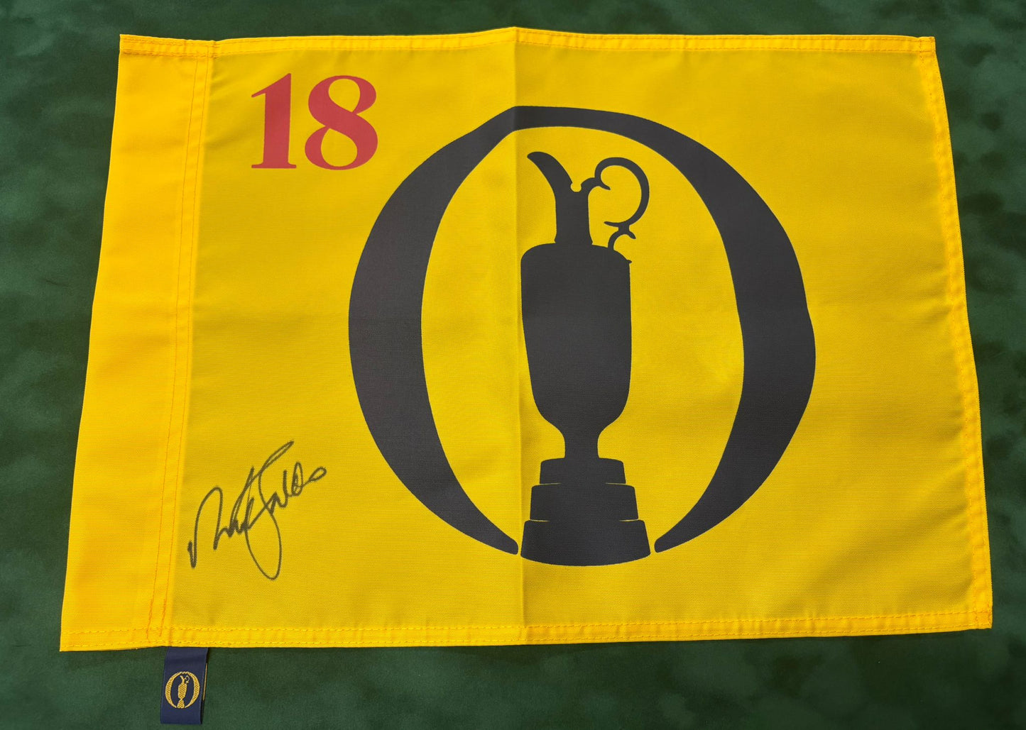 Sir Nick Faldo Golf Legend & Major Champion Signed Undated Open Pin Flag + COA