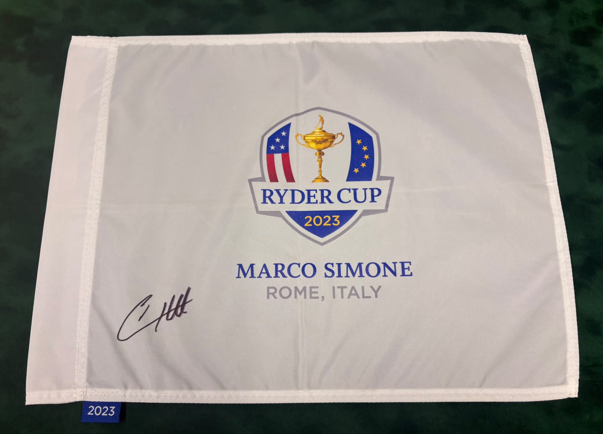 Tyrrell Hatton 3x Ryder Cup Champion Signed 2023 Marco Simone Golf Flag + Cert