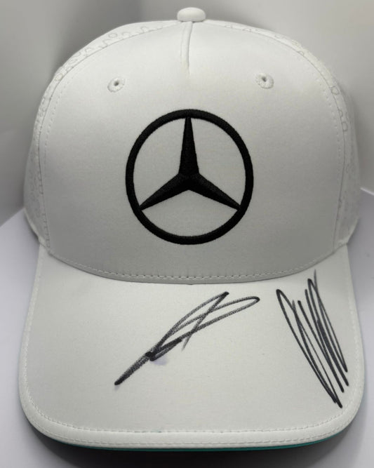 Andrea Kimi Antonelli & George Russell Mercedes Formula One Drivers Signed White F1 Cap + COA