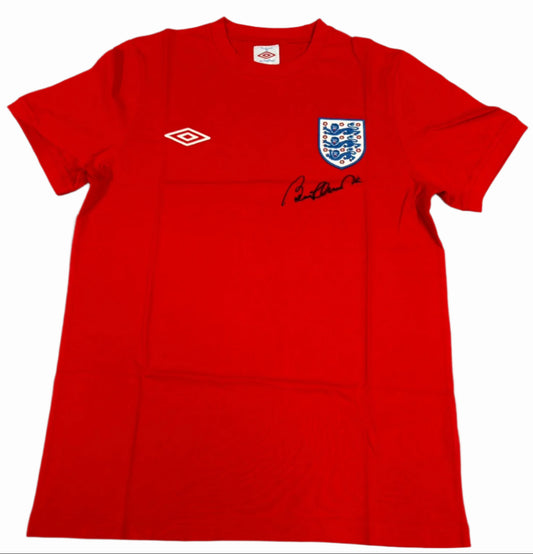 England 1966 World Cup Final Retro Football Shirt Signed by Sir Bobby Charlton + COA