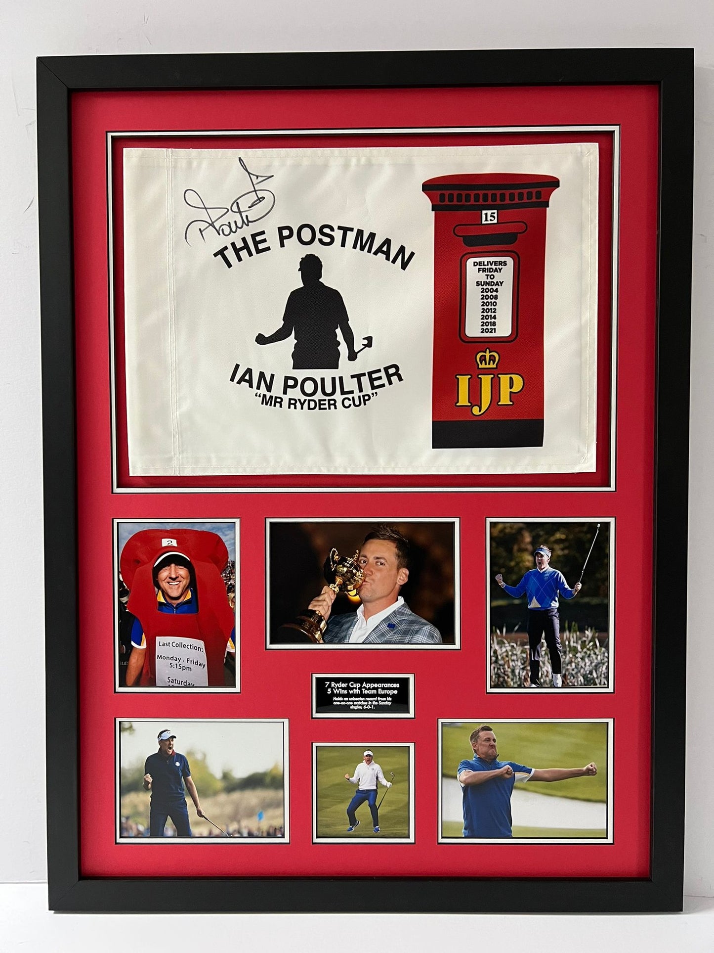 'The Postman' Ian Poulter Signed & Framed Golf Pin Flag Display + Dealer COA