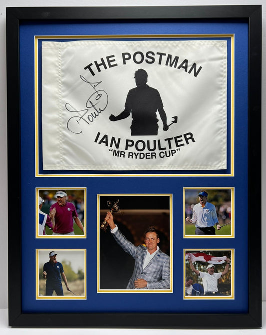 'The Postman' Ian Poulter Signed & Framed Golf Pin Flag - Ryder Cup Legend + COA