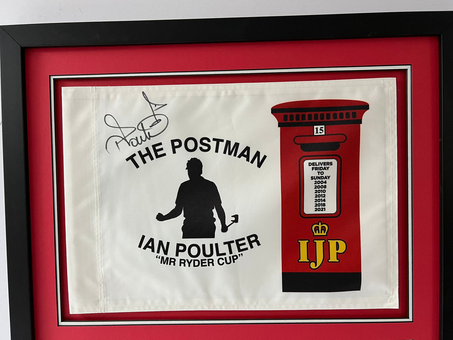 'The Postman' Ian Poulter Signed & Framed Golf Pin Flag Display + Dealer COA