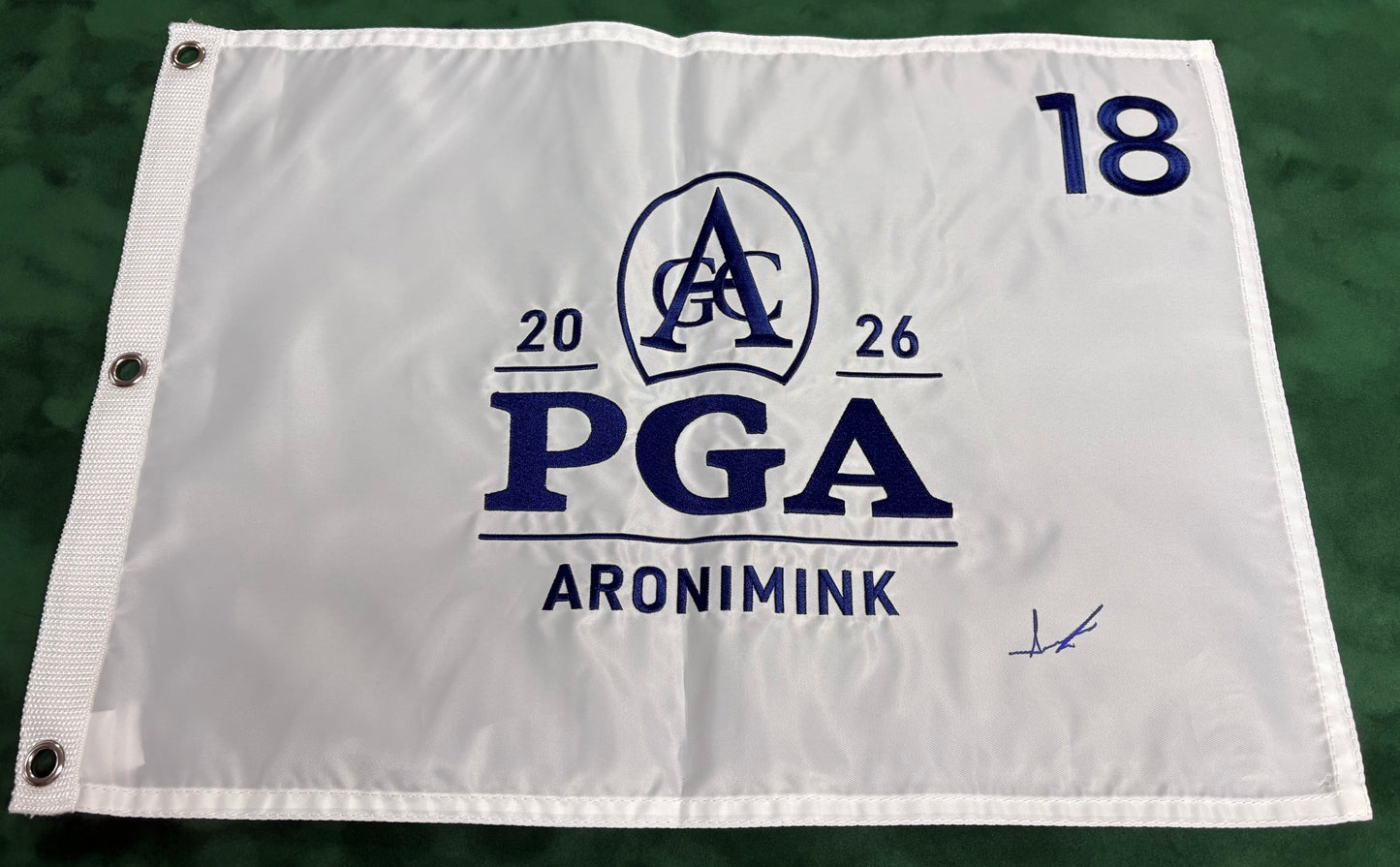 2026 PGA Championship Winner Aaron Rai Signed White Aronimink Golf Flag + Dealer COA