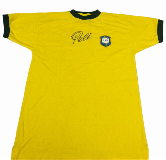 Brazilian Football Legend Pelé Signed 1982 Retro World Cup Football Shirt + COA