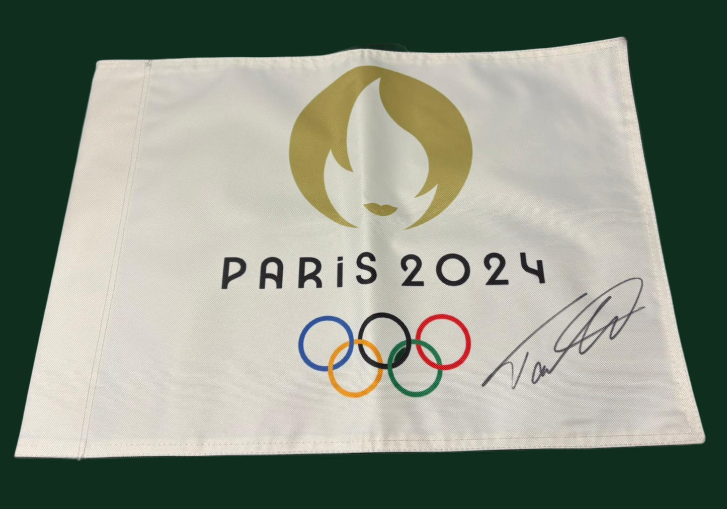 Silver Medallist Tommy Fleetwood Signed Paris 2024 Olympic Golf Pin Flag + Dealer COA
