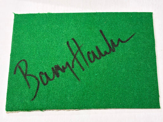 Barry 'The Hawk' Hawkins Signed Green Snooker Baize (6x4 inch approx) + Cert