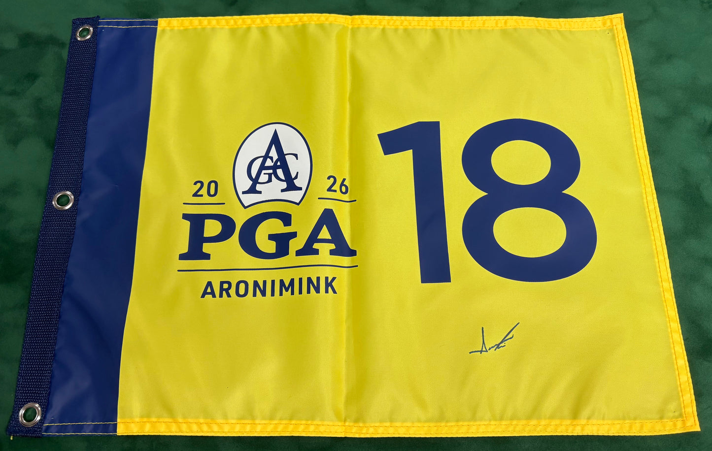 2026 PGA Championship Winner Aaron Rai Signed Yellow Aronimink Golf Flag + COA
